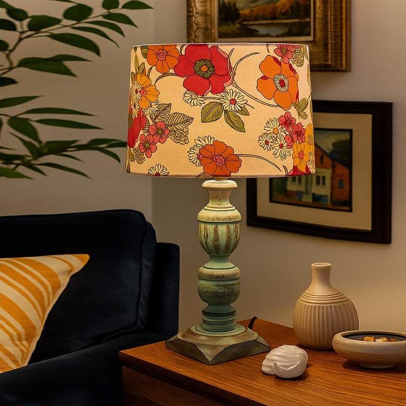 PetalDrape Wooden Table Lamp
