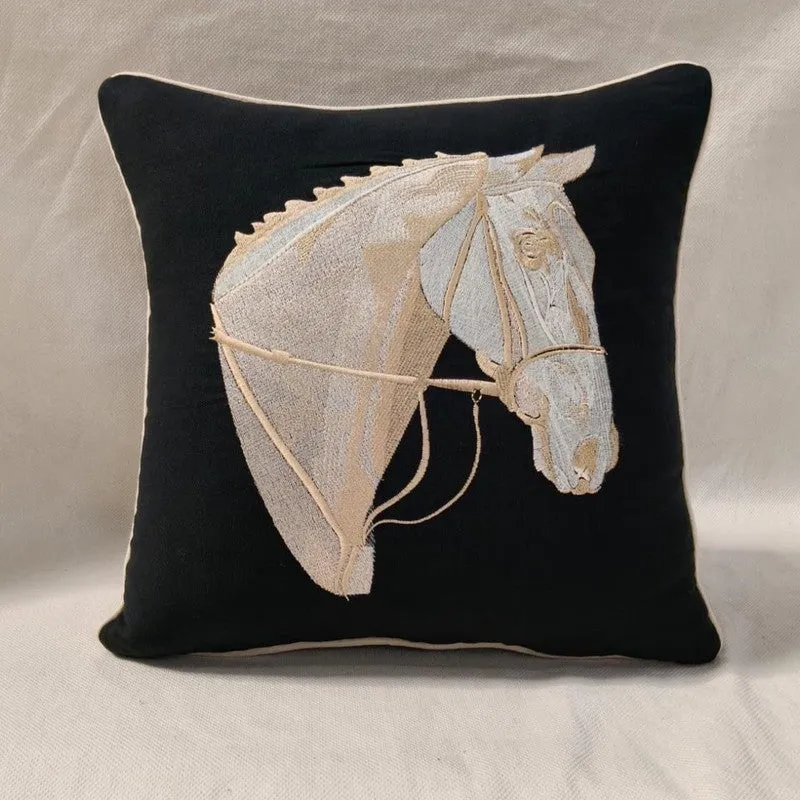 Equine Embroidered Cushion cover (Black) - Set Of Two media 5