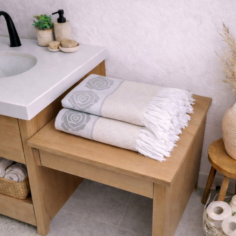 Rosette Cotton Hand Towel (Grey) - Set Of Four media 4