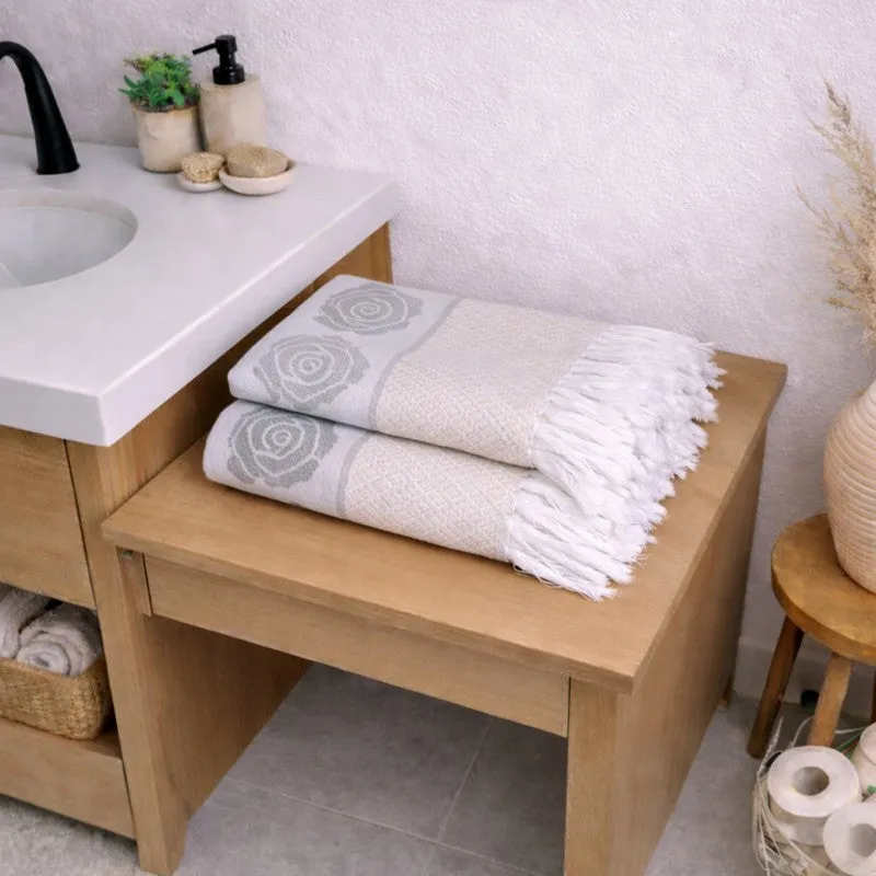Rosette Cotton Hand Towel (Grey) - Set Of Four media 4