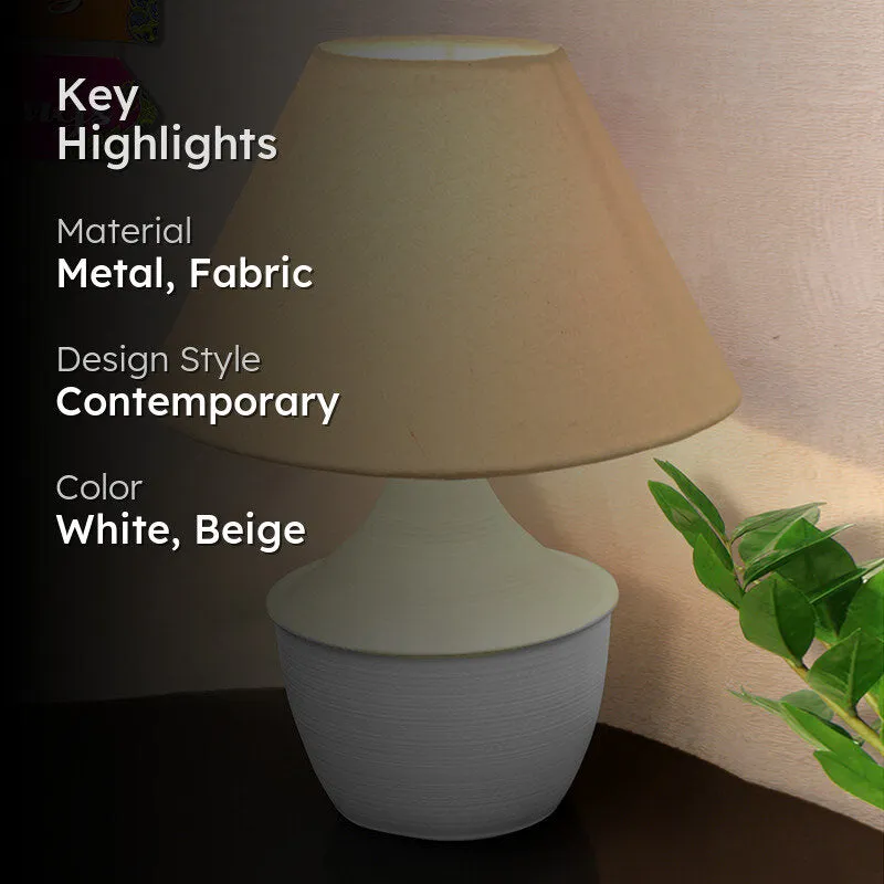 Obliqe Metal Table Lamp - White,Beige media 2