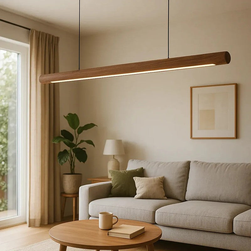 Cylindrical Rose Wood LED Pendant Lamp media 3