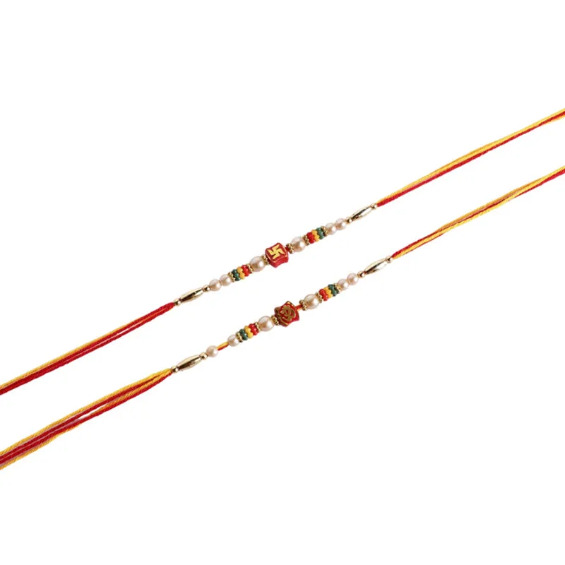 Swastika Om Rakhi with Roli Chawal - Thirteen Piece Set media 5