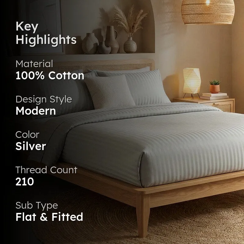 Adalyn Striped Cotton Bedsheet (Silver) - 210 TC media 2