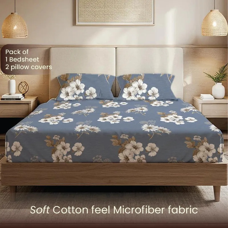 Ocean Petals Floral Cotton Bedsheets (Blue & White) - 200 TC media 4