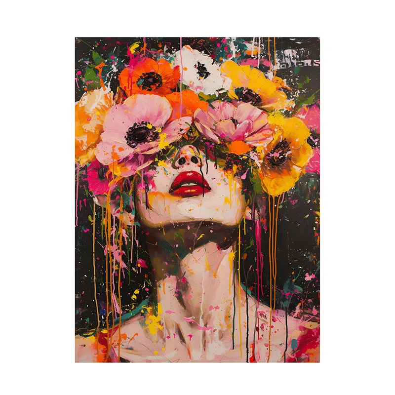 Fire & Blooms Canvas Wall Painting - Set Of Two media 4