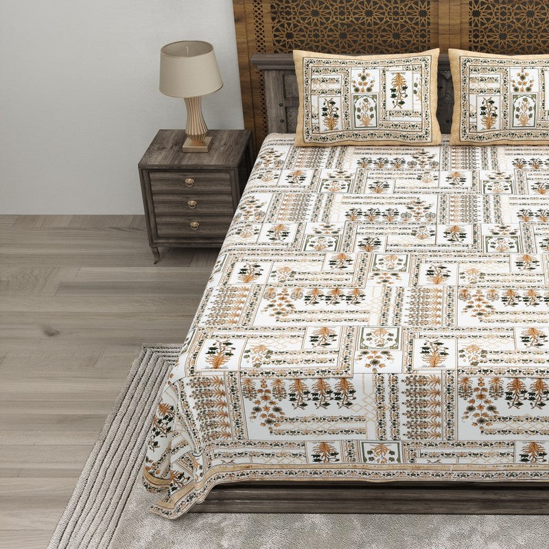 Designet Cotton Bedsheet (Beige,White) - 240 TC media 3