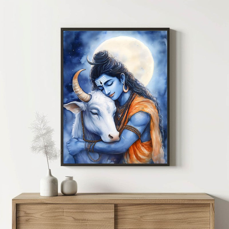 Kailasa Vihari Spiritual Archival Paper Wall Painting With Frame - Black