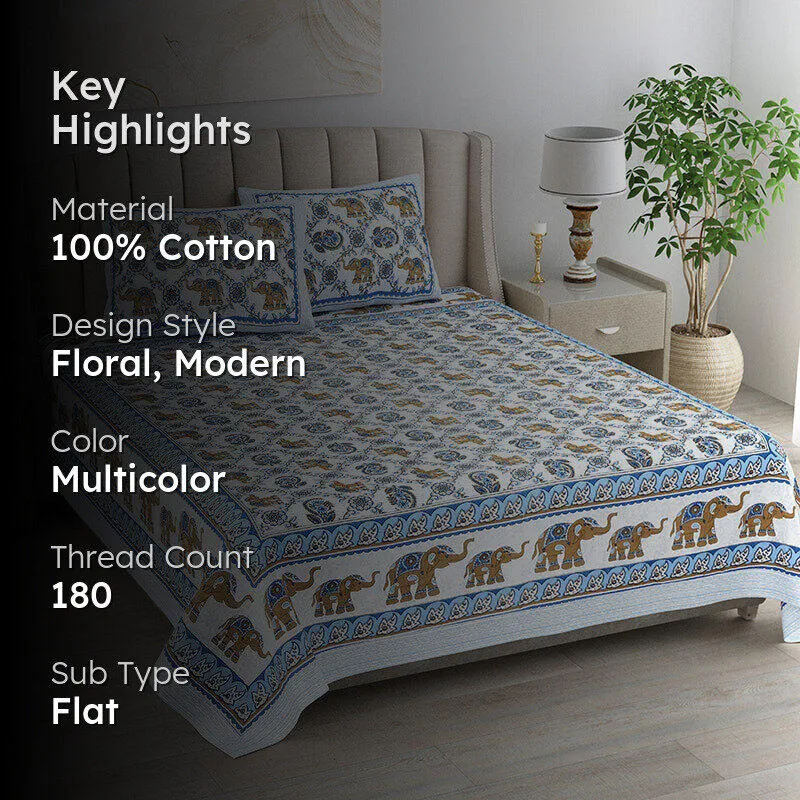 Anirvva Cotton Bedsheet (Blue, Brown) - 180 TC media 2