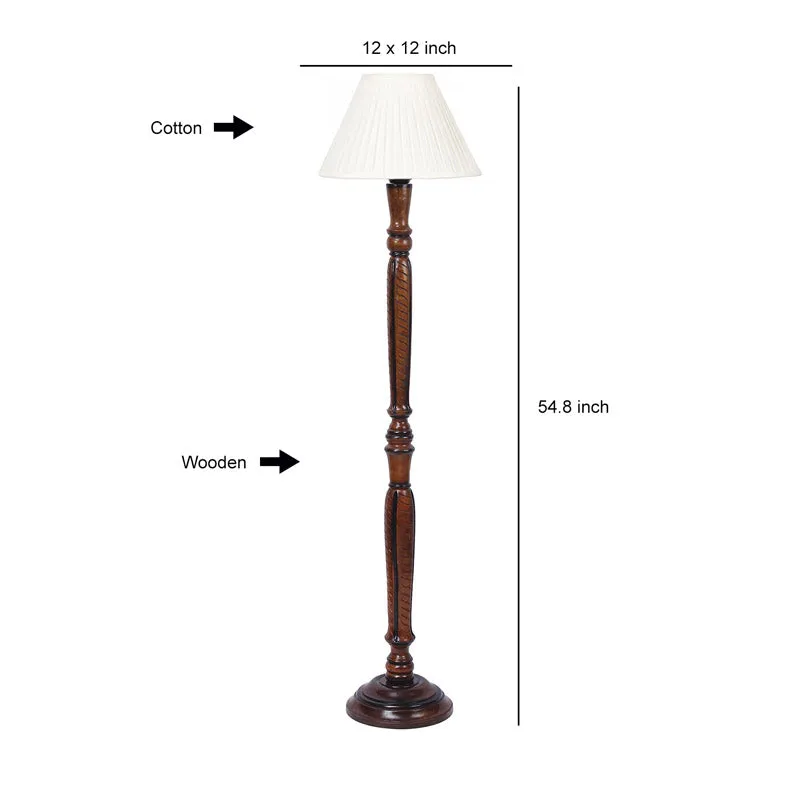 Hima Pleated Vintage Wooden Floor Lamp - Off-White media 6