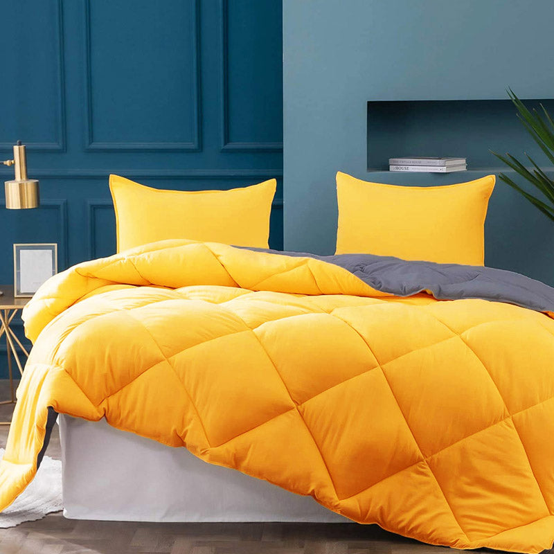 Wide Checkered Dual Color Cotton Comforter (Grey & Yellow)  - 400 GSM media 5