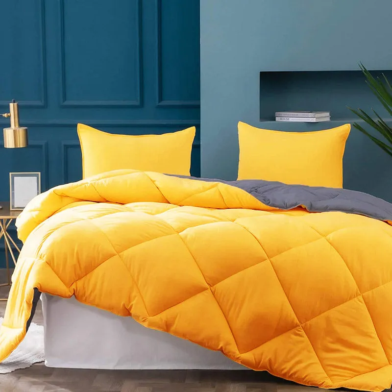 Wide Checkered Dual Color Cotton Comforter (Grey & Yellow)  - 400 GSM media 5