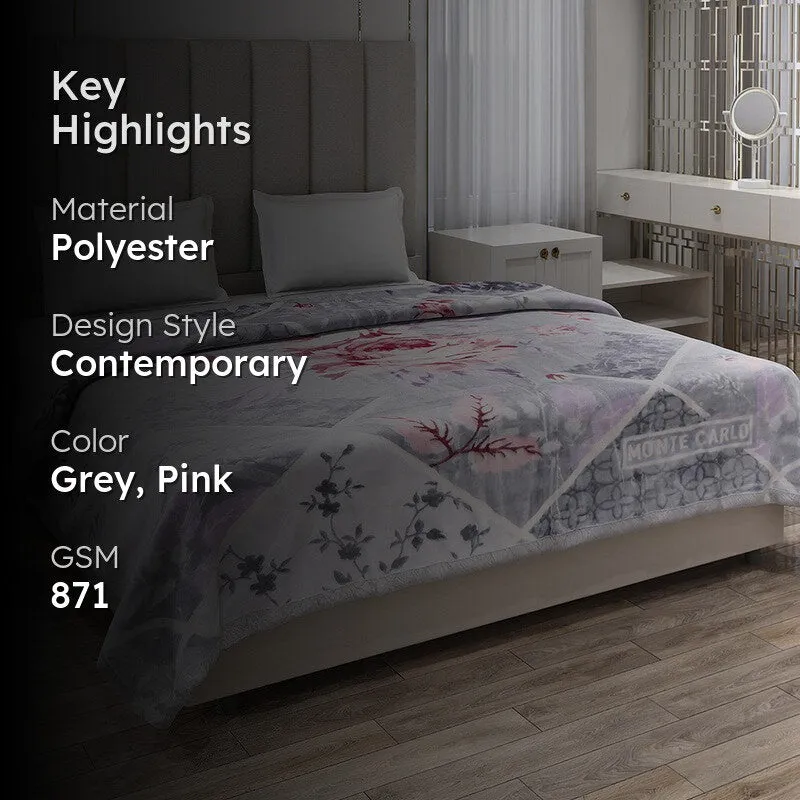 Monte Carlo Blossom Dreamscape Blanket (Grey,Pink) - 871 GSM media 2