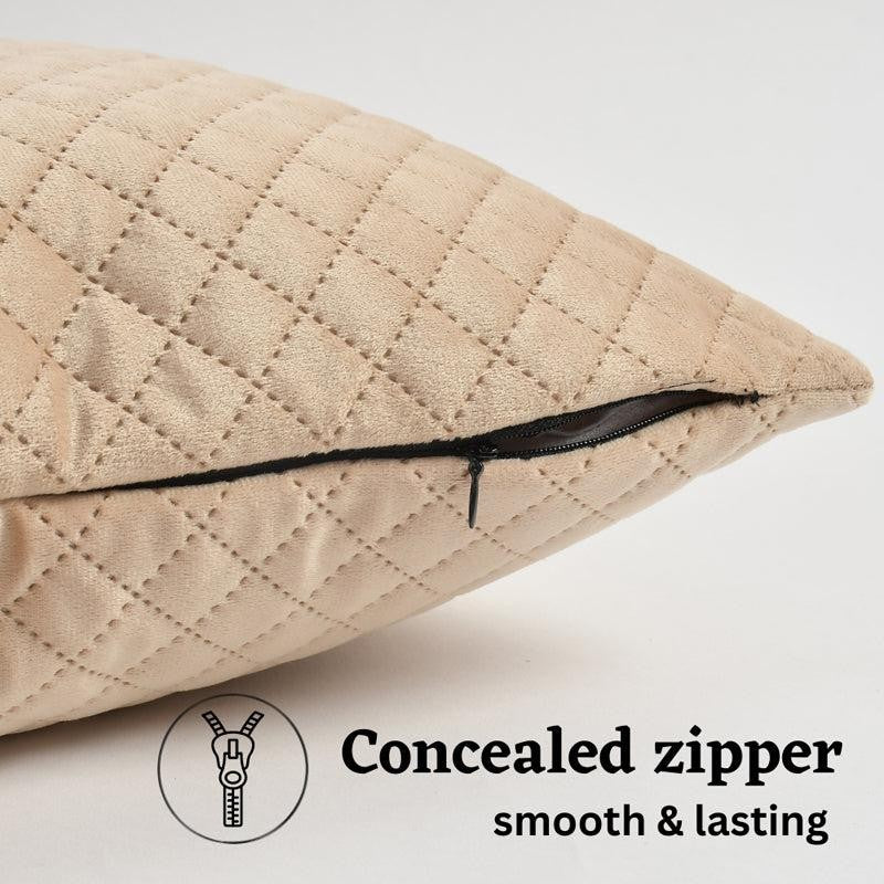 Orson Quilted Velvet Cushion Cover (Beige) - Set Of Five media 3
