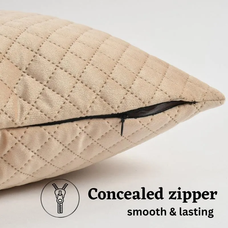 Orson Quilted Velvet Cushion Cover (Beige) - Set Of Five media 3