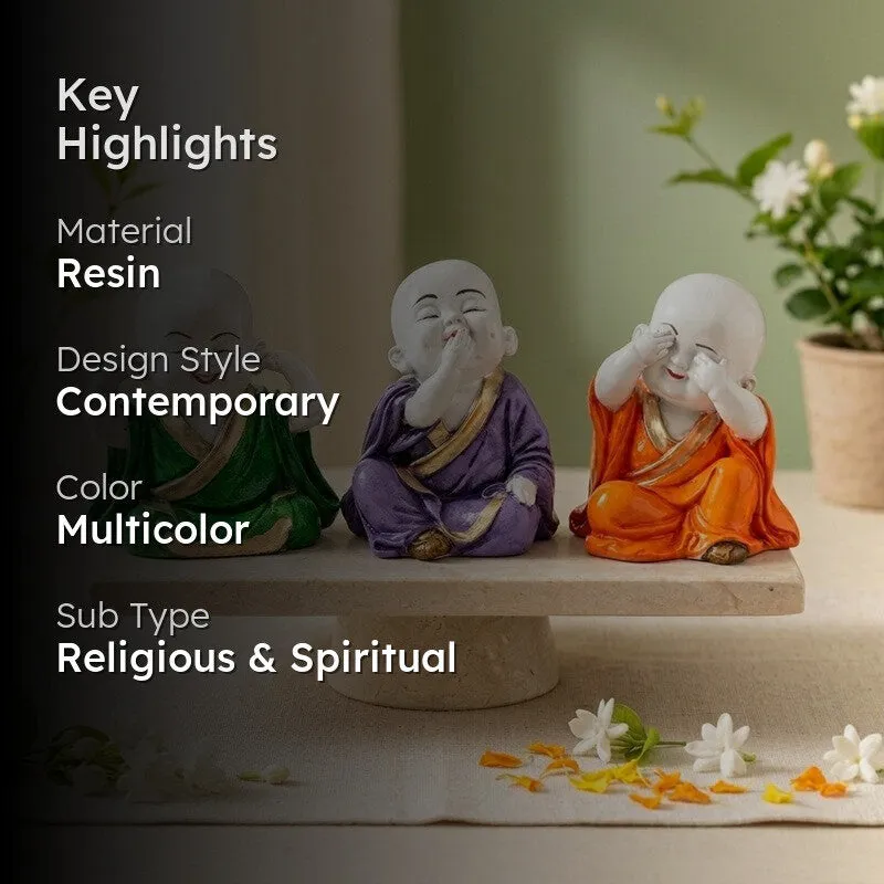 Zen Harmony Budhha Resin Showpiece - Set of Three media 2