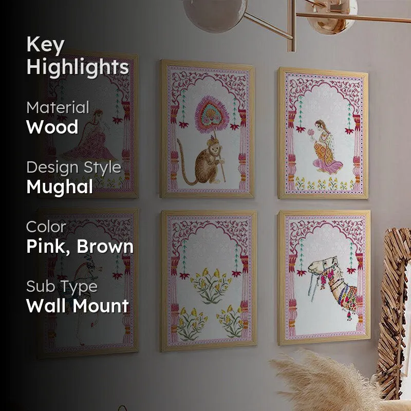 Shahbanu Mughal Wall Art With Frame (Pink) - Set Of Six media 2