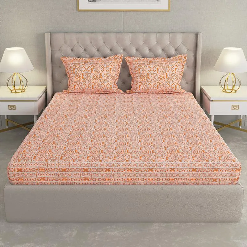 Gulshan Printed Cotton Bedsheet (Orange) - 240 TC media 3