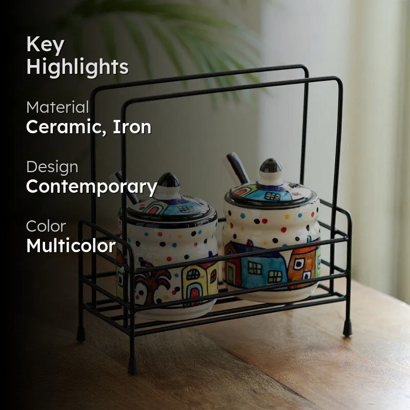 Sweet Home Handpainted Condiment Jar (280 Ml) - Five Piece Set media 2