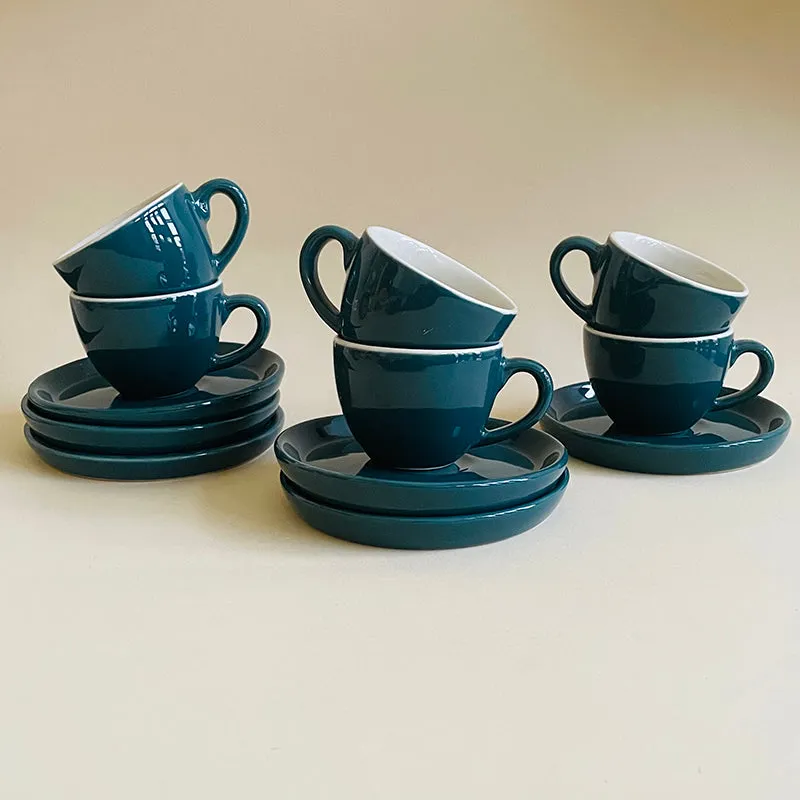 Blush & Brew Ceramic Cup & Saucer (Deep Green/100 mL) - Twelve Piece Set media 3