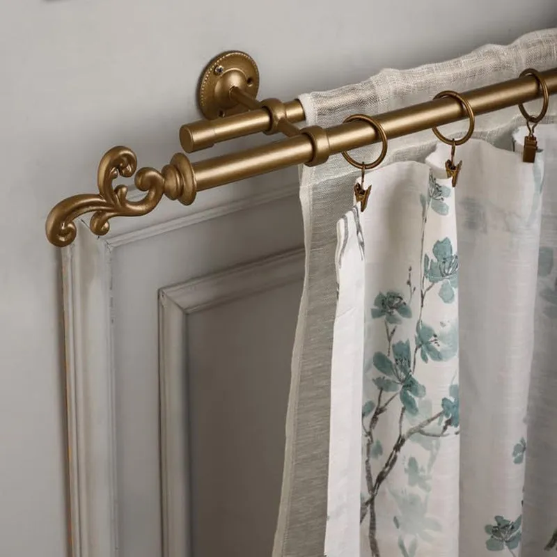 Andalus Duo Extendable 1" Double Curtain Rod With Abstract Finial & Brackets (Gold) media 1