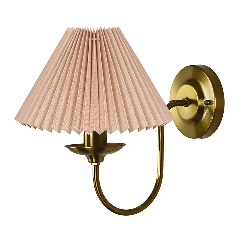 French Pleat Fabric & Metal Wall Lamp - Gold & Pink media 3