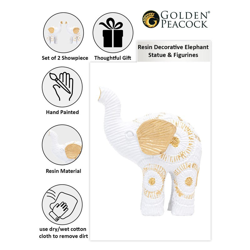 Elegant White & Gold Polyresin Elephant Showpiece Duo - Set Of Two media 7