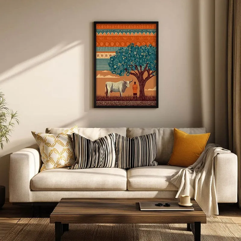 Kamadhenu Canvas Wall Painting With Black Frame media 4