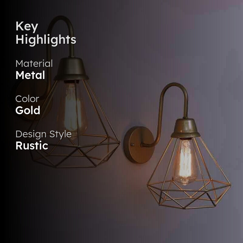 Dapper Diamond Metal Wall Lamp (Gold) - Set Of Two media 2