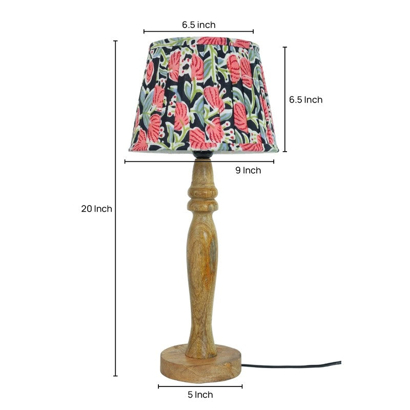 Botanical Noir Wooden Base Cotton Table Lamp - Multicolor media 5