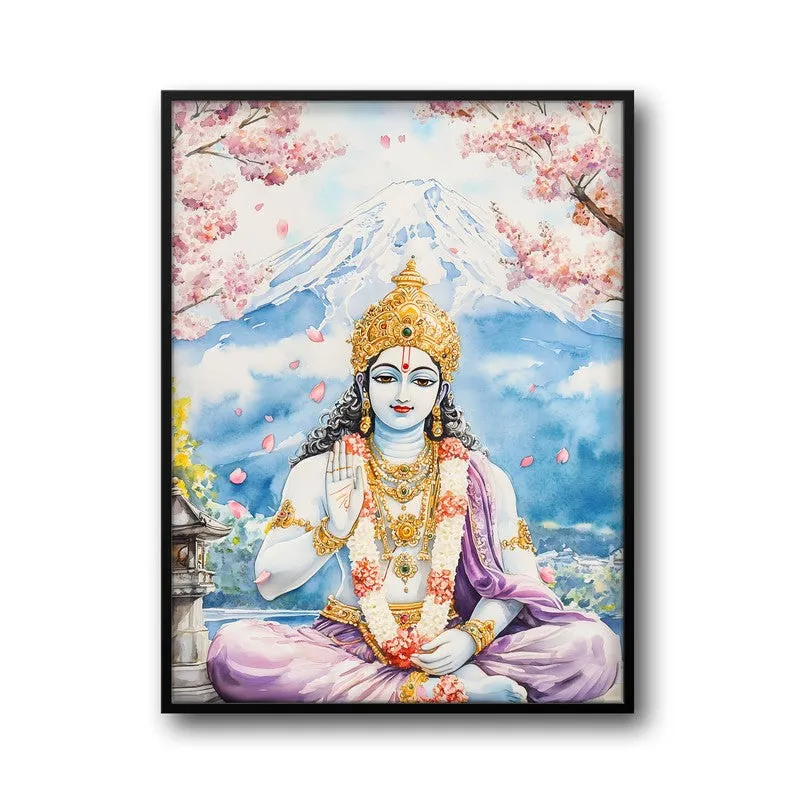 Vaikunthanatha Spiritual Archival Paper Wall Painting With Frame - Black media 5