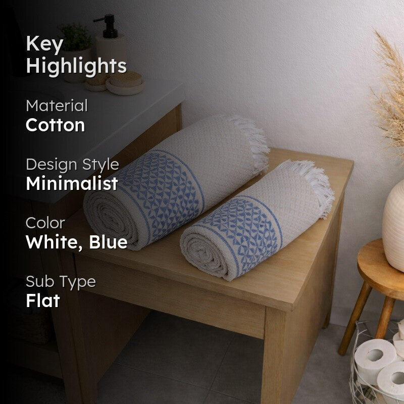 MosacStrip Cotton Bath Towel (Blue & White) - Set Of Two media 2