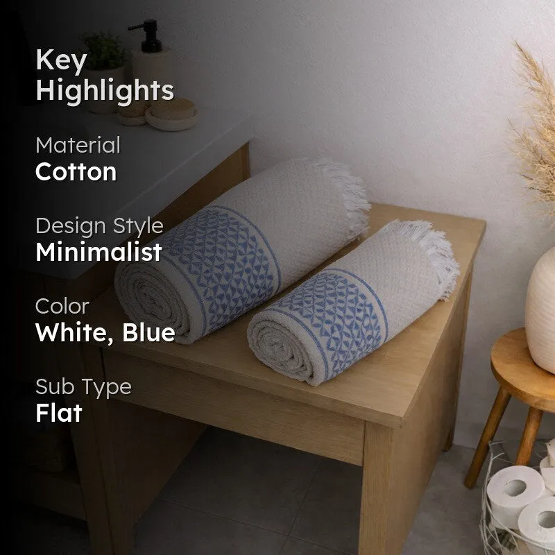 MosacStrip Cotton Bath Towel (Blue & White) - Set Of Two media 2