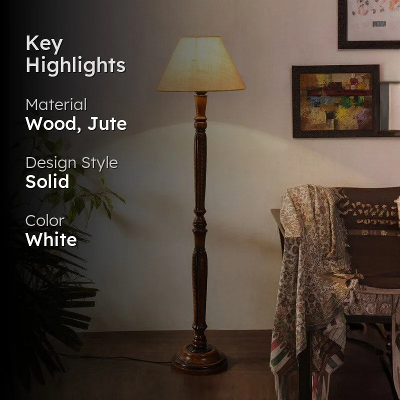 Hima Vintage Wooden Floor Lamp With Jute Shade - White media 2