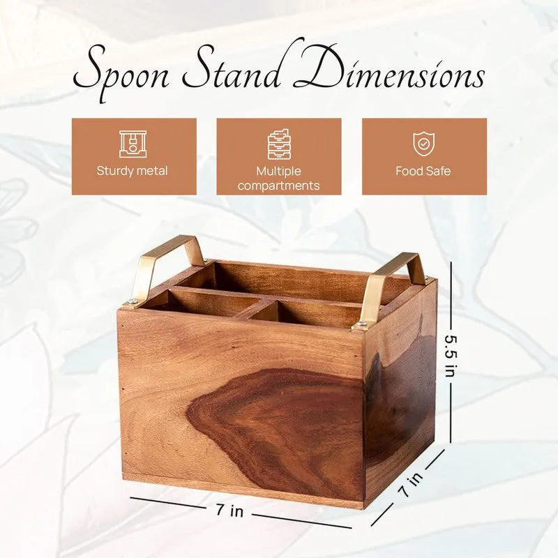 Iroko Cutlery Holder - Brown & Gold media 6