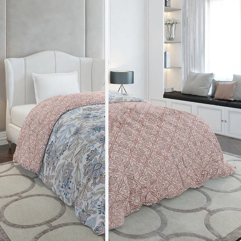 Monte Carlo Velbloom Floral Peach & Polyester Reversible Comforter (Grey) - 120 GSM media 3