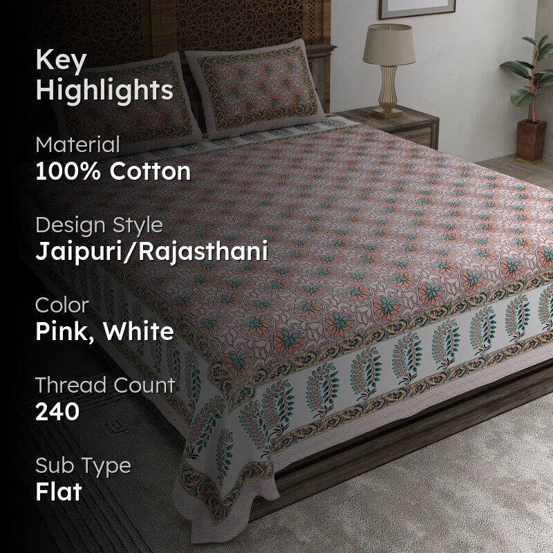 Rangva Cotton Bedsheet (Pink,White) - 240 TC media 2