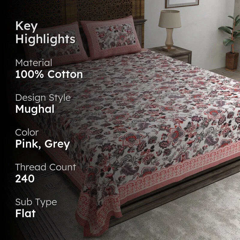 Leafis Cotton Bedsheet (Pink,Grey) - 240 TC media 2