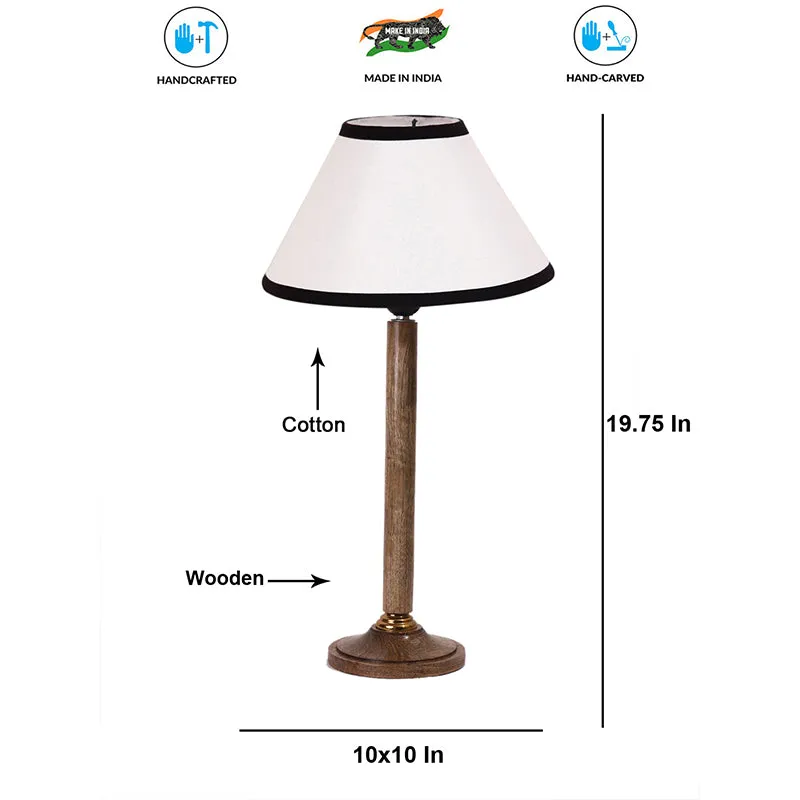 Monochrome Edge Table Lamp With Wooden Base - White,Brown media 4