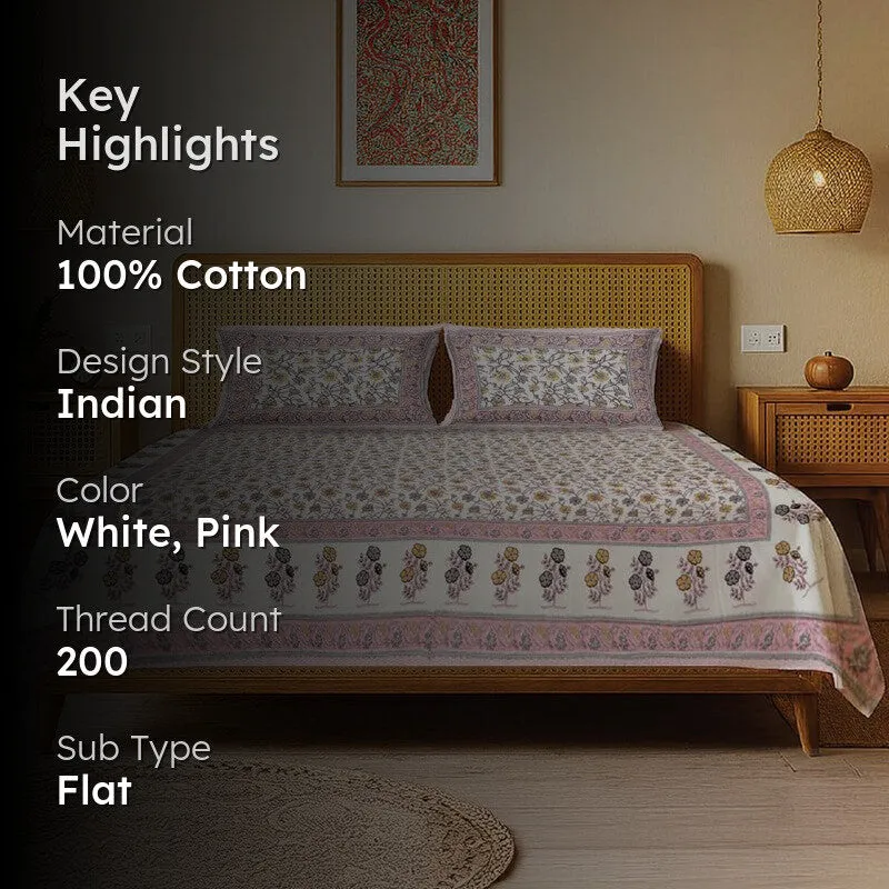 Urban Space Neerja Ethnic Cotton Bedsheet (Pink) - 200 TC media 2
