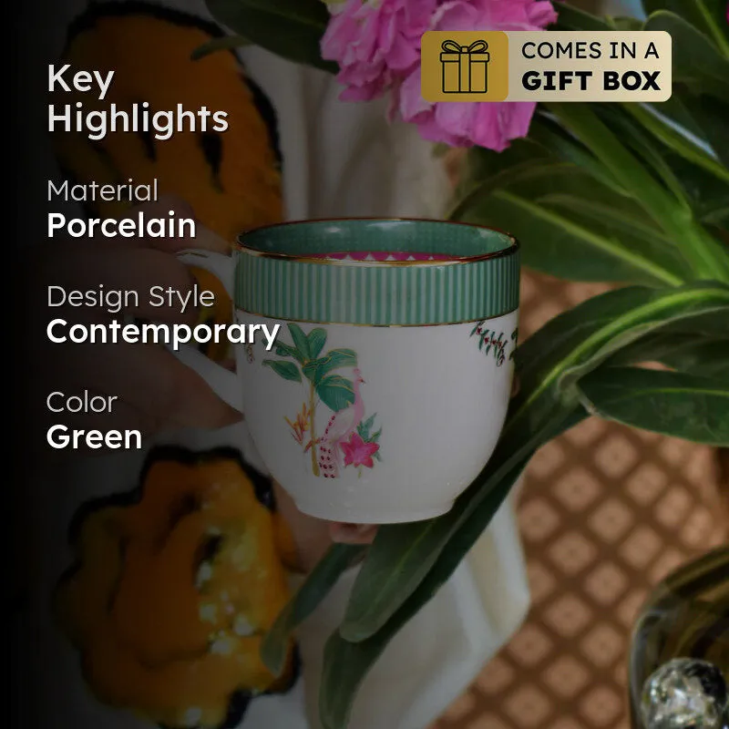 Gilded Mayura Pete 24k Gold Brushed Porcelain Coffee Mug (300 mL Each) - Set Of Six media 2