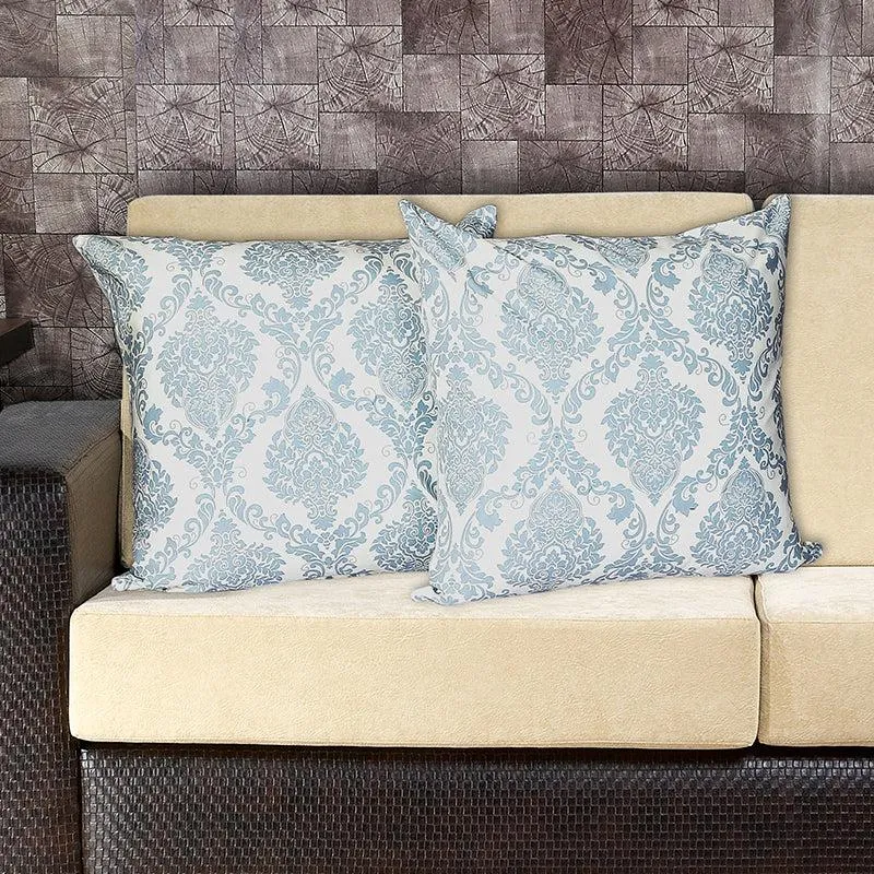 Tameira Jacquered Motif Printed Cushion Cover (Blue) - Set Of Two media 1