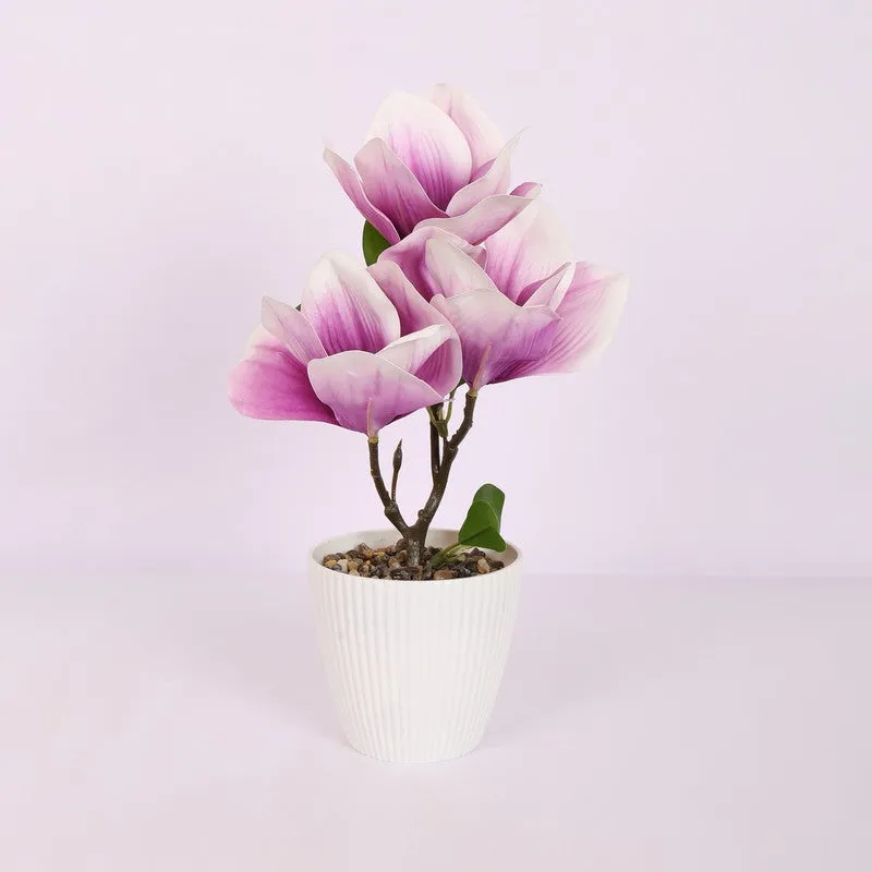 Magnolia Artificial Flower Plant With Black Plastic Pot - Lilac media 3