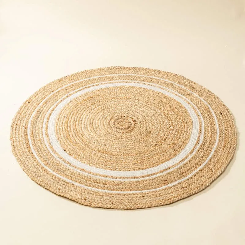 Evara Ryna Natural Fiber Braided Jute Cotton Rug - Beige & White media 4