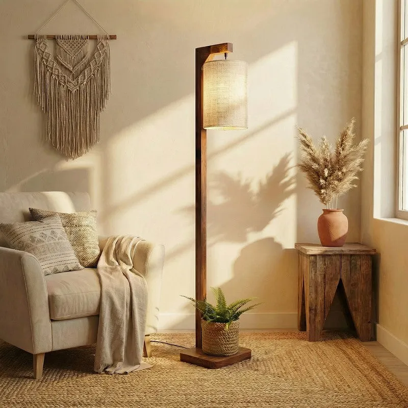 Colchis Wooden Floor Lamp With Fabric Shade media 1