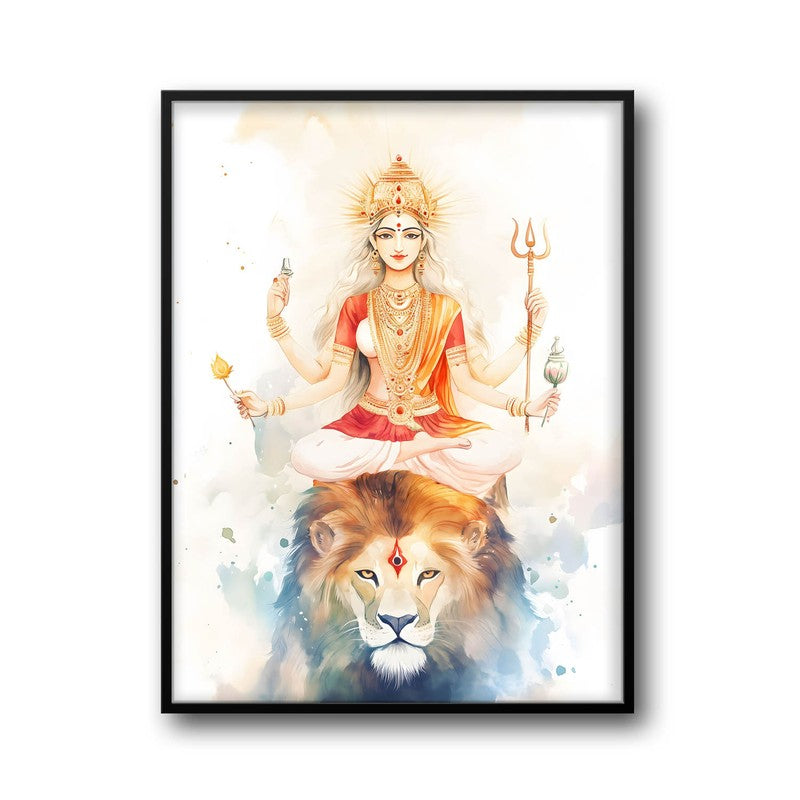 Mahishasura Mardhini Spiritual Archival Paper Wall Painting With Frame - Black media 5