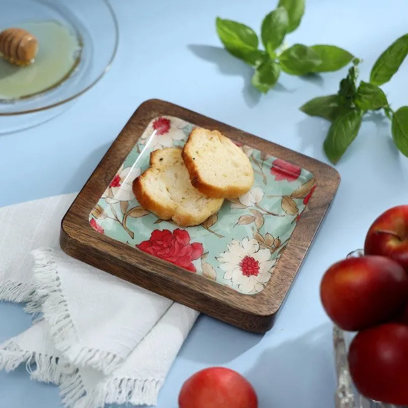 Aimee Floral Square Wood Platter media 1