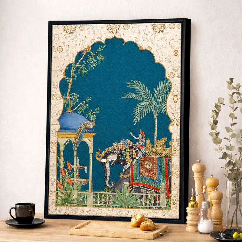 Jharokha Mughal Elephant Canvas Wall Painting With Frame media 2