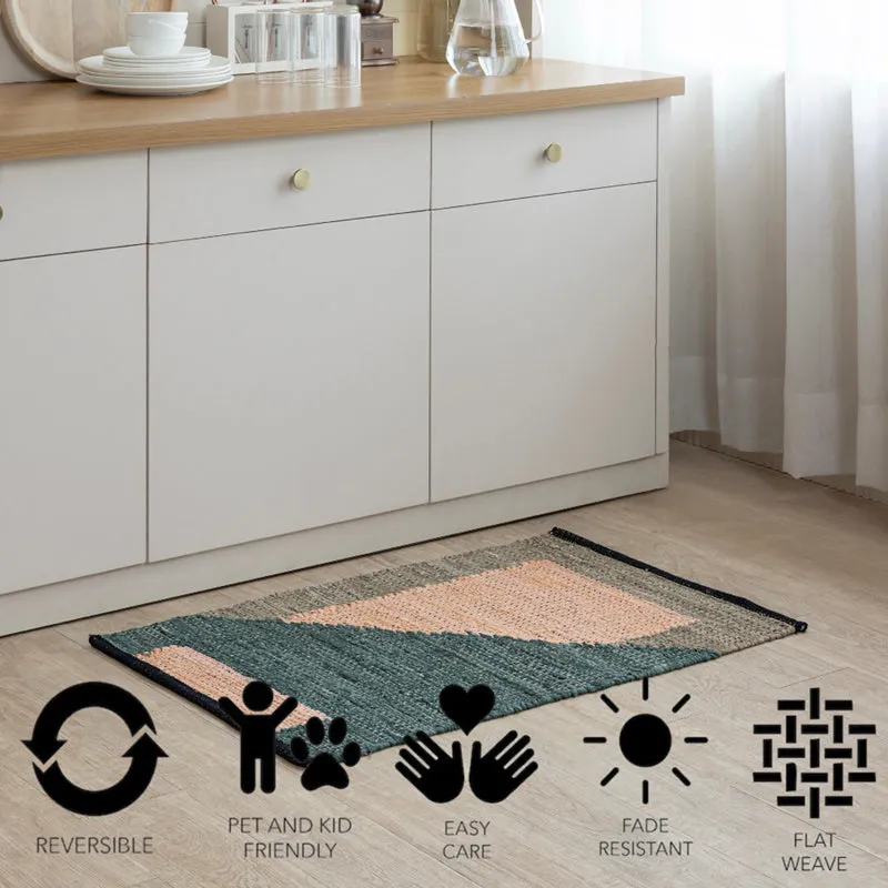 Solven Cotton Door Mats - Blue, Beige media 7