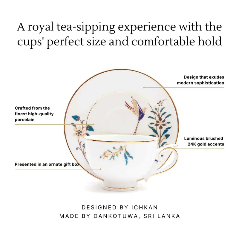 Gilded Shahi 24k Gold Brushed Porcelain Tea Cup & Saucer (300 mL) - Set of Six media 5